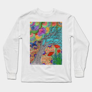 Abstract Marker Art with Tree, “The View Within” Long Sleeve T-Shirt